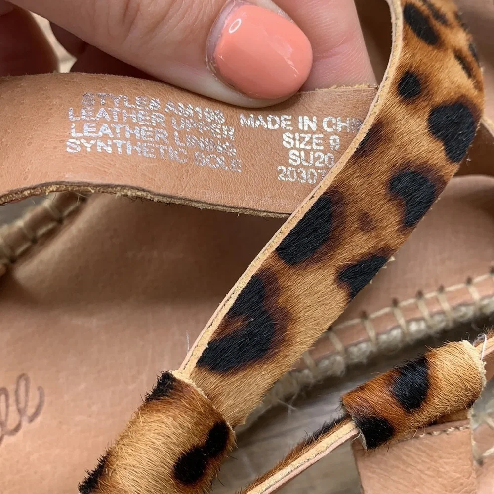 Madewell Leopard Print The Malia Espadrille Calf Hair Sandal sz 9 NWT